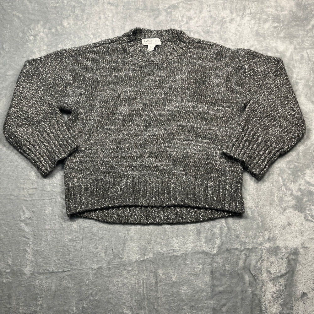 Rachel Zoe Sweater Womens Medium Gray Marled Chunky Knit Crew Neck Cotton Wool
